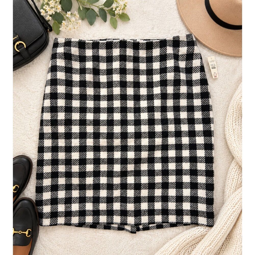 Talbots Petites Black White Houndstooth Wool Blend Mini Skirt 10P NWT